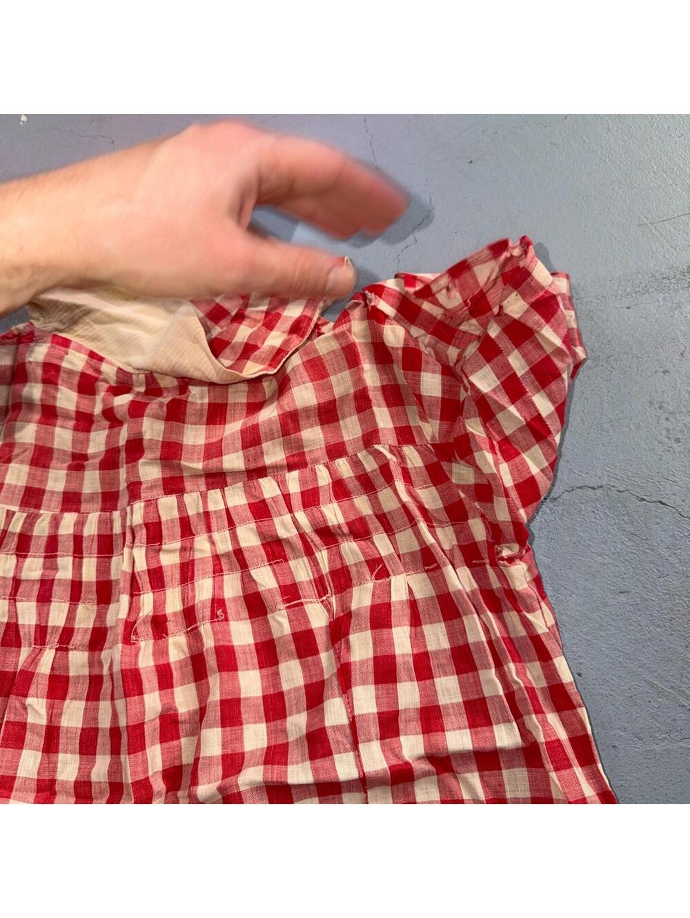 VTG 60s Red White Gingham Print Dress Eyelet Collar Picnic Sundress Rockabilly - Picture 13 of 15